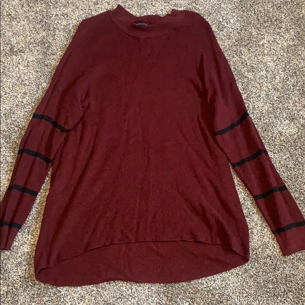 Maroon with black striped sleeve sweater tunic
